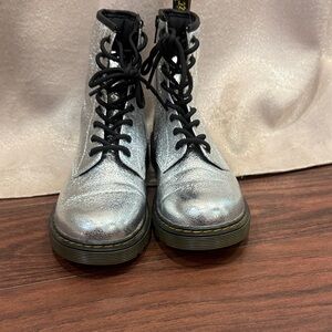 Dr. Martens Silver Metallic Lace-Up Combat Boots